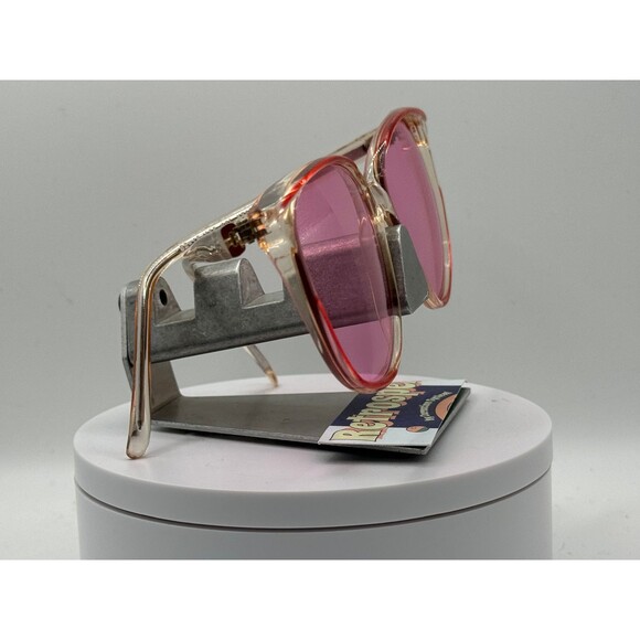 Vintage Oversize Sunglasses NOS Preppy Bright Rose Lens Clear & Red Frame 80-90s - Picture 3 of 10